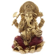 16cm Gold and Red Sitting Ganesh Idol Statue Chandra Nadi Pooja Puja Room