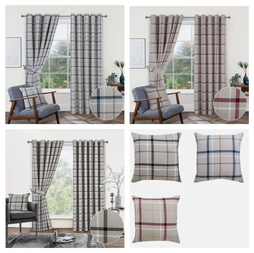 Tartan check eyelet curtains - check,