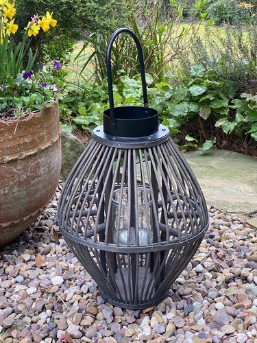 Grey wooden lantern - 58cm, oval