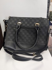 Bessie London Black Checkerboard 12" Long Handbag Detachable Strap (T34)