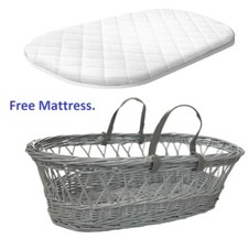 Grey Wicker Moses Basket