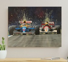 Ayrton Senna  Nigel Mansell 24x18 inch stretched canvas print by Greg Formula 1