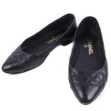 CHANEL Pumps Heel EU34.5/US4.5 Black Leather CC Logo Matelasse Auth from Japan