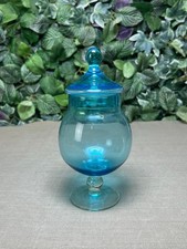Blue Glass Lidded Apothecary Bon Bon Jar MCM Style - 19cm Height - 0.25kg