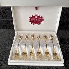 Royal Albert Old Country Roses, Gold Plated 6 Cake Forks Boxed, NEW