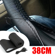 Leather DIY Car Truck Steering Wheel Cover Anti-slip For 15"/38 cm Dia Black UK