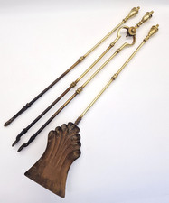 Antique Solid Brass Fire Irons Tools (Tongs, Poker & Shovel)