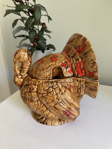 Vintage ceramic turkey tureen - vintage,