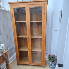 Rustic Solid Oak Cabinet with Double Glass Doors