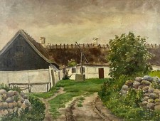 Oil Painting Antique 1919 Farm