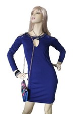 Lipsy London Blue Bodycon Collar Beaded Dress Size UK 10