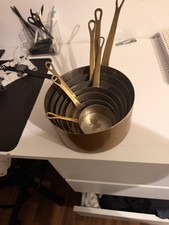 Stamped French Copper Pan Set 7 Piece Iron Handles Vintage Cookware