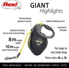 Flexi Giant Neon Dog Lead Retractable Extendable Tape Black 8m - 10m