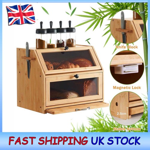 Bamboo double decker bread bin - bamboo,