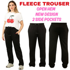 Womens Open Hem Joggers Tracksuit Bottoms Fleece Ladies Trousers Jogging Pants