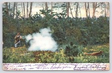Animal~Hunter Shooting At Fox~1907 Postcard