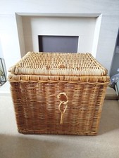 Vintage Large Storage Wicker Basket Woven Willow Hamper Hinded Lid Handles