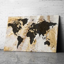 Large Framed Black Gold Map of