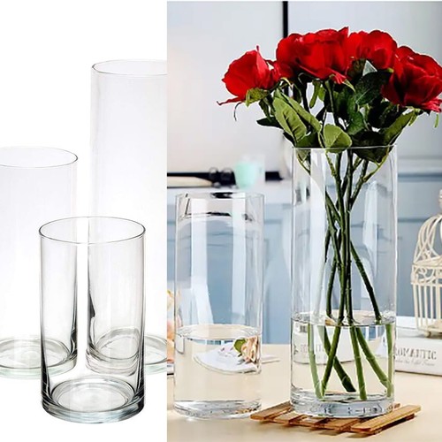 Clear glass cylinder vases - glass,