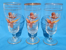 RARE! Vintage Glasses Flying Pheasant x 3 Gold Trim 7.25" Goblet/Tumbler Stemmed