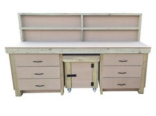 Wooden Work Bench With Drawers