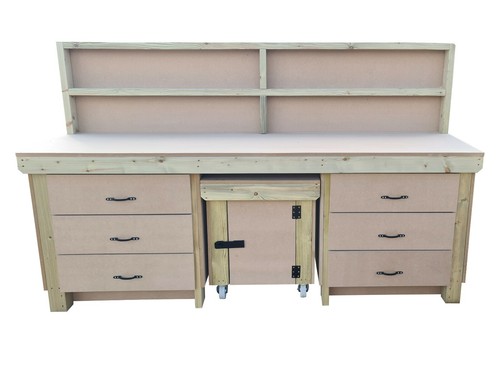 Wooden work bench - bench, drawers
