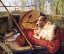 FISHING DOG LEFT IN CHARGE PAINTING BY PHILIP EUSTACE STRETTON REPRO