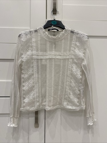 Zara white lace mesh blouse - white,