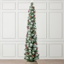 Slim Christmas Tree Artificial Pencil Snow Cone Berry Decoration 5ft 6ft 7ft