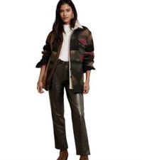 New Women Banana Republic High Rise Straight Black 100% Lamb Leather Pants Sz 34