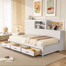 Daybed Frame Single Guest Bed with Sliding Door Cabinet