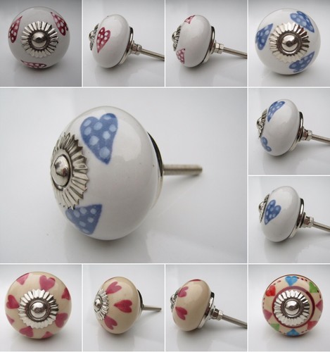 Ceramic knobs heart mix - ceramic,