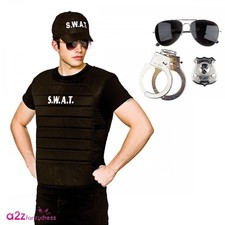 Adult SWAT Vest & Cap + Police Set (Glasses, Metal Handcuffs, Police Badge) STD