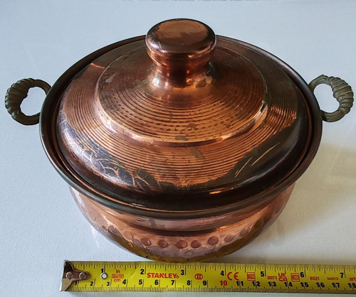 Vintage copper pot with brass - pot,