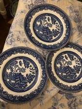 Vintage set of 3 Alfred Meakin Old Willow Blue & white Dinner Plates 10'' / 25cm