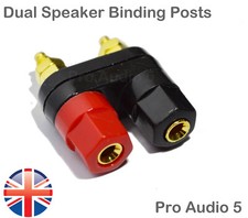 Gold 2-way Speaker Binding Posts DUAL Terminal -4mm Sockets for Banana Plugs UK-