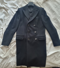 Crombie black double breasted wool overcoat 36R