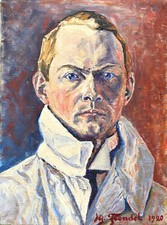 Antique 1920 OIL PORTRAIT PAINTING OF A BLUE EYED MAN Signed - Self Portrait ?
