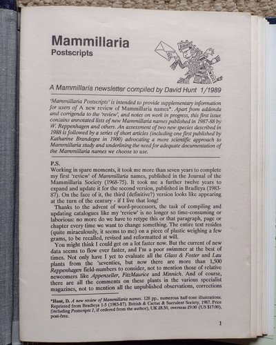 Mammillaria postscripts hunt - postscripts,