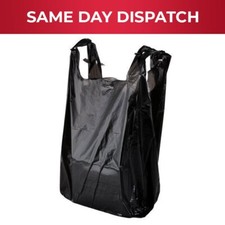 1000 x Reusable Black Vest Carrier Plastic Bags for Grocery 11 x 17 x 21 inch