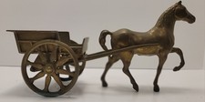Vintage Solid Patinaed Brass Horse And Cart Figurine Made In Italy