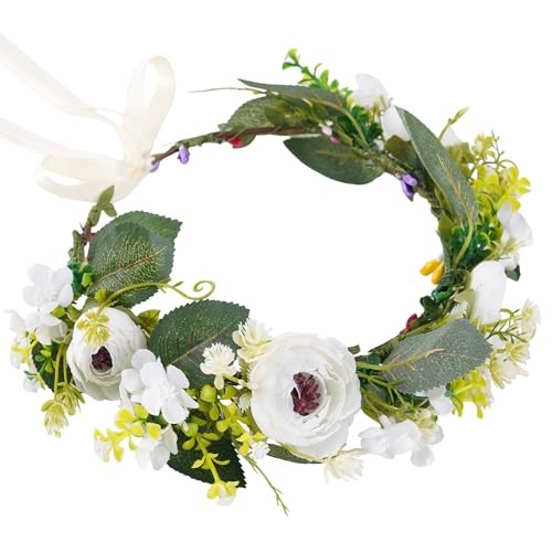 White flower crown headband - white,