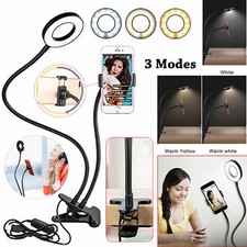 Selfie Flash Ring Light + Mobile Phone Holder USB Clip On 24 LED Camera Long Arm