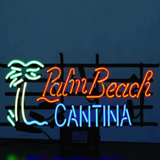 Plam Beach Cantina Vintage Neon Sign Wall Hanging Nightlight Real Glass 24"x11"