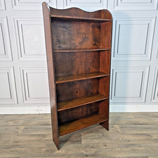 Antique Oak Bookcase – Tall Narrow Open Shelving – Beaded Edge – Arts & Crafts