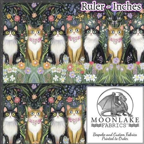Cats row floral fabric - cats, floral,