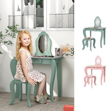 Kids Dressing Table with Mirror, Stool, Drawer, Girls Vanity Table