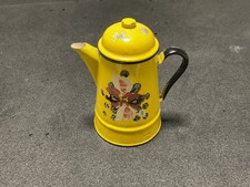 Vintage Enamel flowered Coffee Pot Yellow Made in Poland Huta Silesia No.12
