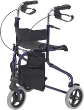 Drive Devilbiss Tri-Walker Walking Aid with Seat and backrest, Blue, Maximum hei