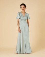 Monsoon Elegant 'Ivy' Satin Ocassion Long Dress Size 14 colour Green